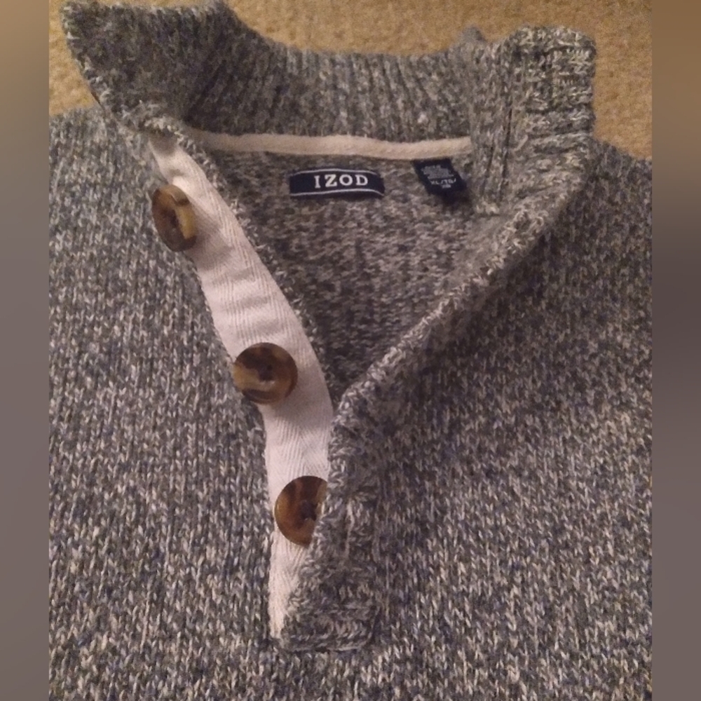 Izod Chunky Gray Preppy‎ Grandpacore Dadcore Academia ButtonUp Nordic Sweater XL
